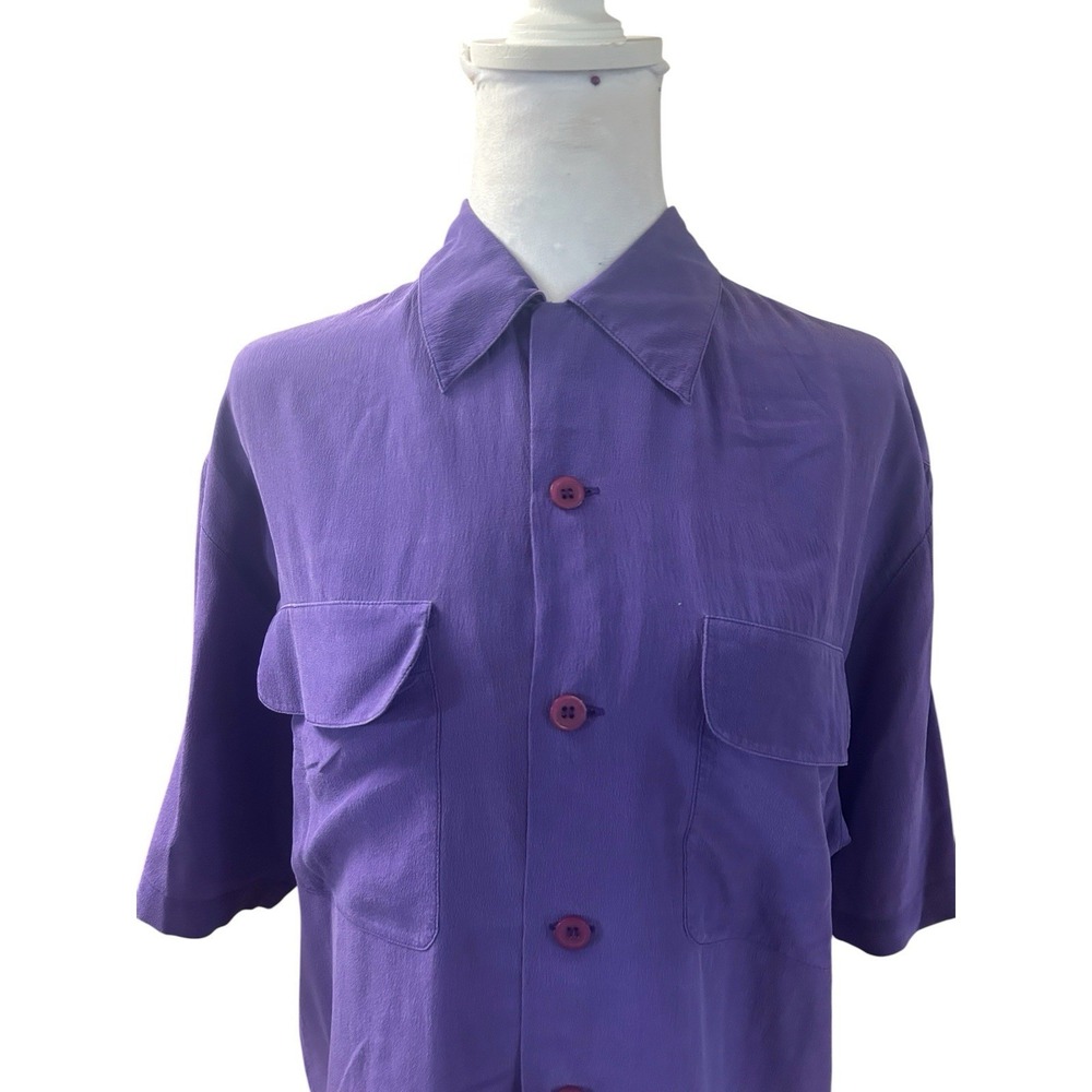 Spencer Jeremy Vintage 100% silk Button Down Shirt Purple Womans SZ S 90s